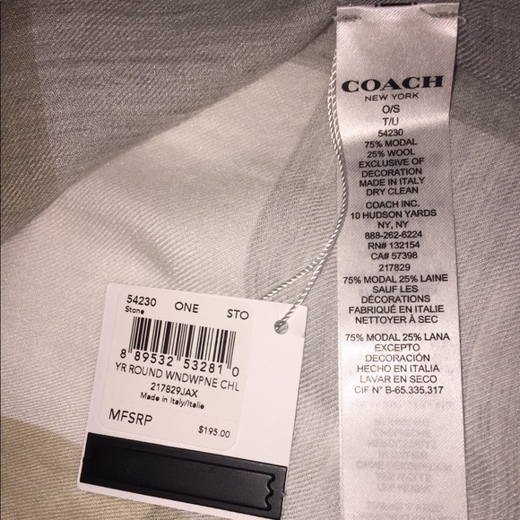 New Coach Windowpane Light Weight Scarf - Picture 7 of 7